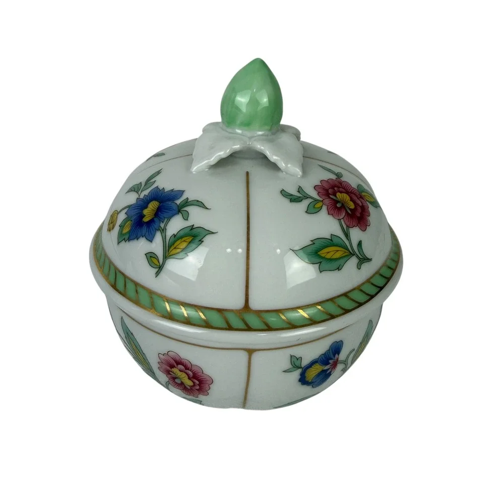 Heinrich W-Germany Floral Porcelain Lidded Sugar Bowl Trinket Dish Gold Gilt